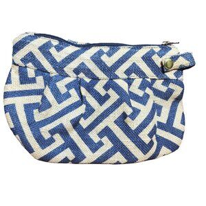 Mud Pie Wristlet Clutch Purse Handbag Burlap Jute Tan Navy Made in India